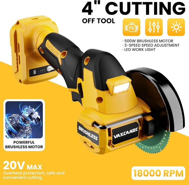 VAXCANZE أداة قطع لاسلكية متوافقة مع بطارية DeWalt 20V Max، محرك بدون فرشاة بسرعة 18,000 دورة في الدقيقة، شفرات 4" (2 قطعة) مع غطاء للغبار، سمك الشفرة الأقصى 1.2 مم للخشب/المعدن/البلاستيك【البطاريات غير مدرجة】 - Image 3